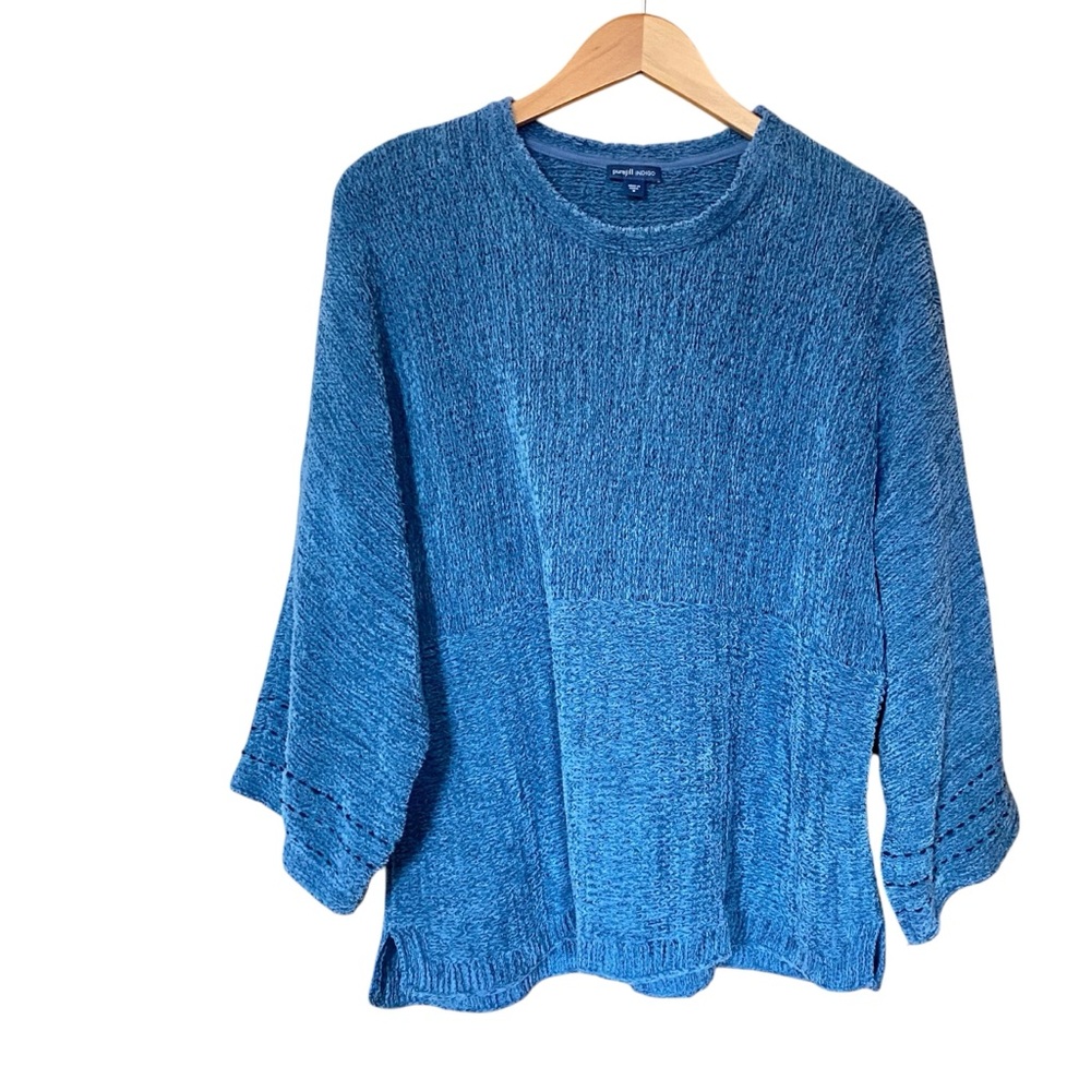 Pure Jill Indigo Knit Sweater Kimono Bracelet Sleeves Lagenlook Artsy Boho Sz M - Picture 2 of 9